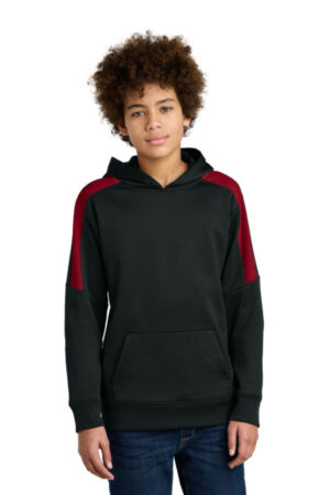 BLACK/ DEEP RED YST255 sport-tek youth sport-wick fleece united pullover hoodie