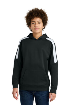 BLACK/ WHITE YST255 sport-tek youth sport-wick fleece united pullover hoodie