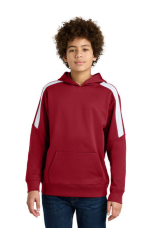 DEEP RED/ WHITE YST255 sport-tek youth sport-wick fleece united pullover hoodie