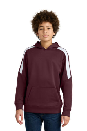 MAROON/ WHITE YST255 sport-tek youth sport-wick fleece united pullover hoodie