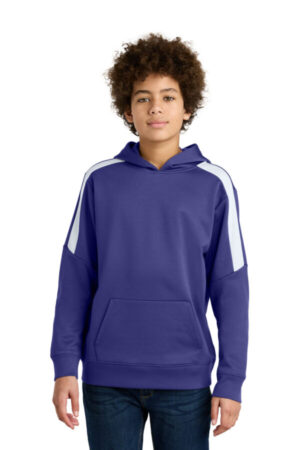 PURPLE/ WHITE YST255 sport-tek youth sport-wick fleece united pullover hoodie