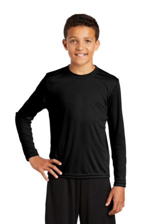 BLACK YST350LS sport-tek youth long sleeve posicharge competitor tee