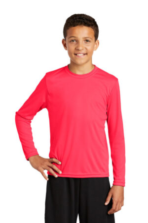 HOT CORAL YST350LS sport-tek youth long sleeve posicharge competitor tee