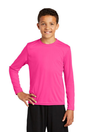 NEON PINK YST350LS sport-tek youth long sleeve posicharge competitor tee
