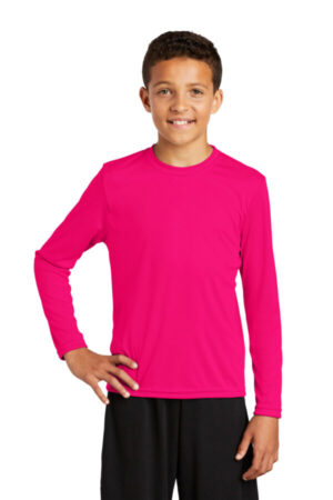 PINK RASPBERRY YST350LS sport-tek youth long sleeve posicharge competitor tee