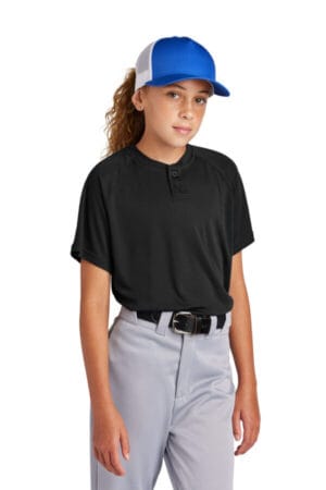 BLACK YST359 sport-tek youth posicharge competitor 2-button henley