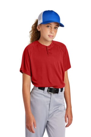 DEEP RED YST359 sport-tek youth posicharge competitor 2-button henley