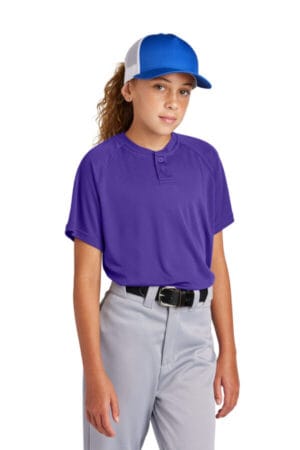 PURPLE YST359 sport-tek youth posicharge competitor 2-button henley