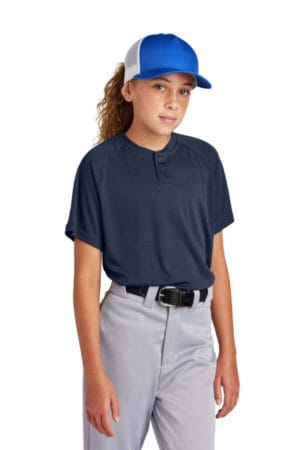 TRUE NAVY YST359 sport-tek youth posicharge competitor 2-button henley