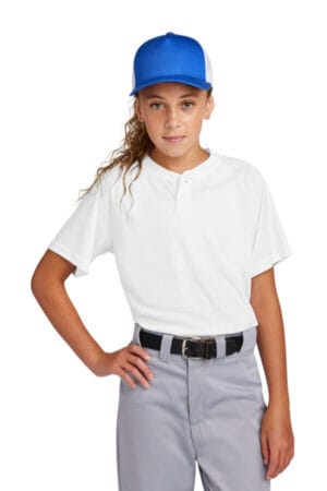 WHITE YST359 sport-tek youth posicharge competitor 2-button henley