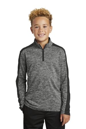 BLACK ELECTRIC/ BLACK YST397 sport-tek youth posicharge electric heather colorblock 1/4-zip pullover