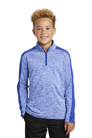YST397 sport-tek youth posicharge electric heather colorblock 1/4-zip pullover