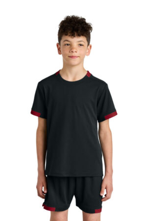 BLACK/ DEEP RED YST440 sport-tek youth club short sleeve crew