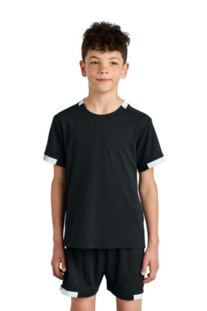 BLACK/ WHITE YST440 sport-tek youth club short sleeve crew