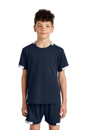 TRUE NAVY/ WHITE YST440 sport-tek youth club short sleeve crew