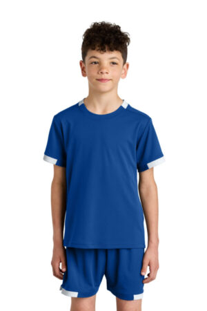 TRUE ROYAL/ WHITE YST440 sport-tek youth club short sleeve crew