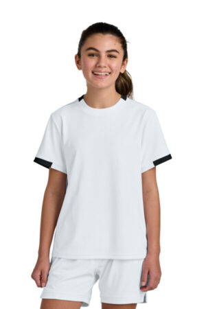 WHITE/ BLACK YST440 sport-tek youth club short sleeve crew