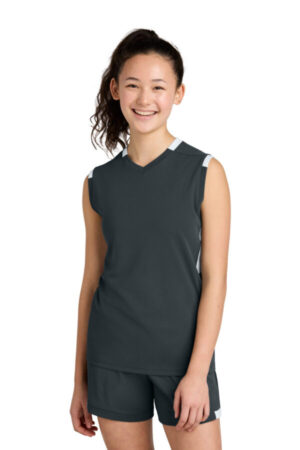IRON GREY/ WHITE YST441 sport-tek youth club sleeveless v-neck