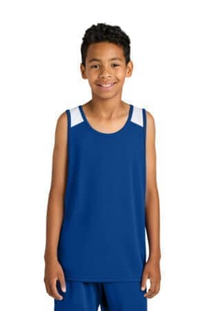 TRUE ROYAL/ WHITE TRUE ROYAL/ WHITE YST446 sport-tek youth club track tank