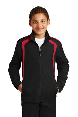 BLACK/ TRUE RED YST60 sport-tek youth colorblock raglan jacket