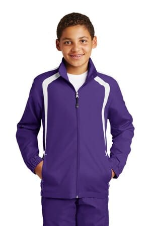 PURPLE/ WHITE YST60 sport-tek youth colorblock raglan jacket