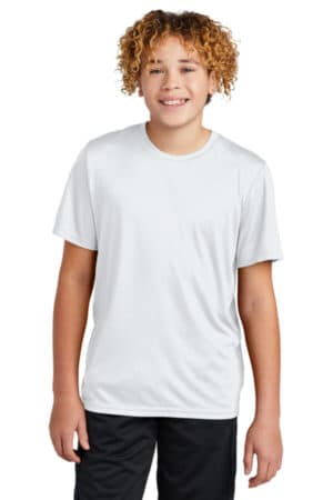 WHITE YST720 sport-tek youth posicharge re-compete tee