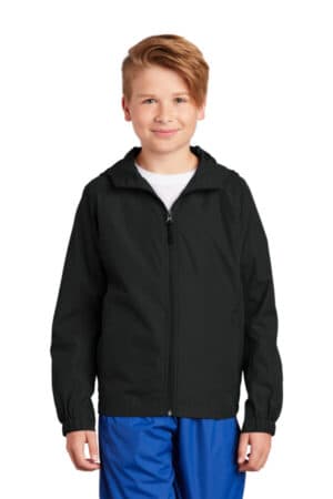 BLACK YST73 sport-tek youth hooded raglan jacket