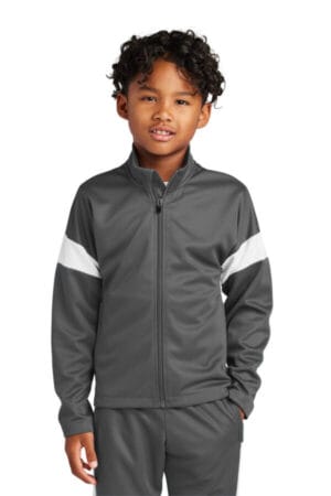 IRON GREY/ WHITE YST800 sport-tek youth travel full-zip jacket