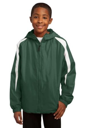 FOREST GREEN/ WHITE YST81 sport-tek youth fleece-lined colorblock jacket