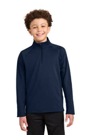 TRUE NAVY YST850 sport-tek youth sport-wick stretch 1/4-zip pullover