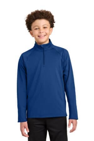 TRUE ROYAL YST850 sport-tek youth sport-wick stretch 1/4-zip pullover