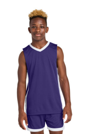PURPLE/ WHITE YST900 sport-tek youth rival basketball rev jersey