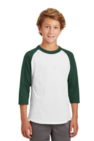 WHITE/ FOREST YT200 sport-tek youth colorblock raglan jersey