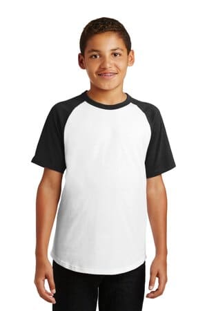 WHITE/ BLACK YT201 sport-tek youth short sleeve colorblock raglan jersey
