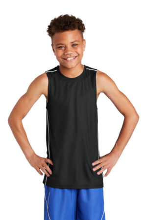 BLACK YT555 sport-tek youth posicharge mesh reversible sleeveless tee
