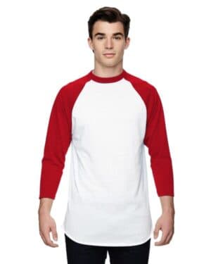 WHITE/ RED Augusta sportswear AG4420 adult three-quarter sleeve baseball jersey