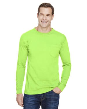 LIME GREEN Bayside BA3055 unisex usa made long-sleeve pocket t-shirt