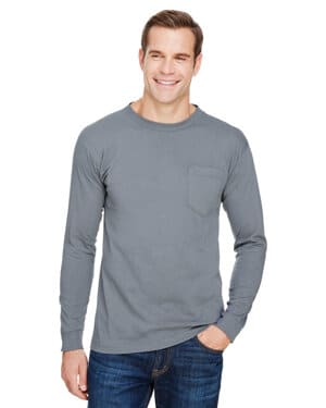 CHARCOAL Bayside BA3055 unisex usa made long-sleeve pocket t-shirt