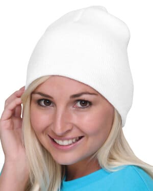 WHITE Bayside BA3810 usa made 8 beanie