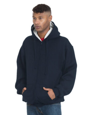 NAVY/ CREAM BA940 adult super heavy thermal-lined full-zip hooded sweatshirt