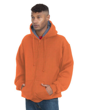 BRT ORNG/ DK GRY BA940 adult super heavy thermal-lined full-zip hooded sweatshirt