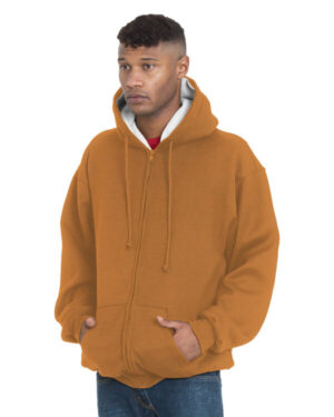 CRML BRWN/ CREAM BA940 adult super heavy thermal-lined full-zip hooded sweatshirt