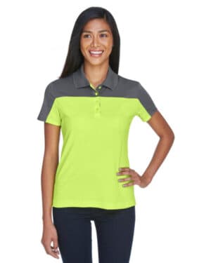 SFTY YLW/ CRBN CE101W ladies' balance colorblock performance piqu polo