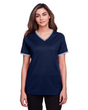 NAVY/ WHITE DG20CW ladies' crownlux performance plaited tipped v-neck