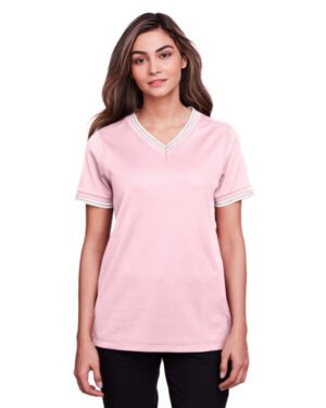 PINK/ WHITE DG20CW ladies' crownlux performance plaited tipped v-neck