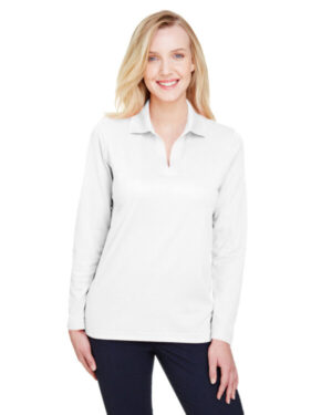 WHITE DG20LW crownlux performance ladies' plaited long sleeve polo