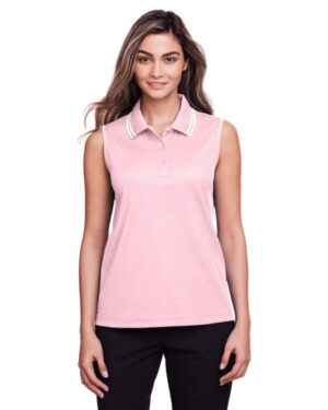 PINK/ WHITE DG20SW ladies' crownlux performance plaited tipped sleeveless polo