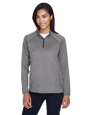 DK GREY HEATHER DG440W ladies' stretch tech-shell compass quarter-zip