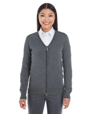 DK GREY HTH/ BLK DG478W ladies' manchester fully-fashioned full-zip cardigan sweater