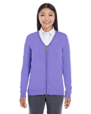 GRAPE/ NAVY DG478W ladies' manchester fully-fashioned full-zip cardigan sweater